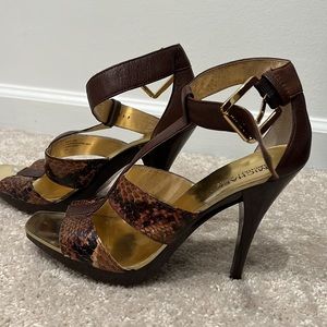 Brown and snake pattern heels
